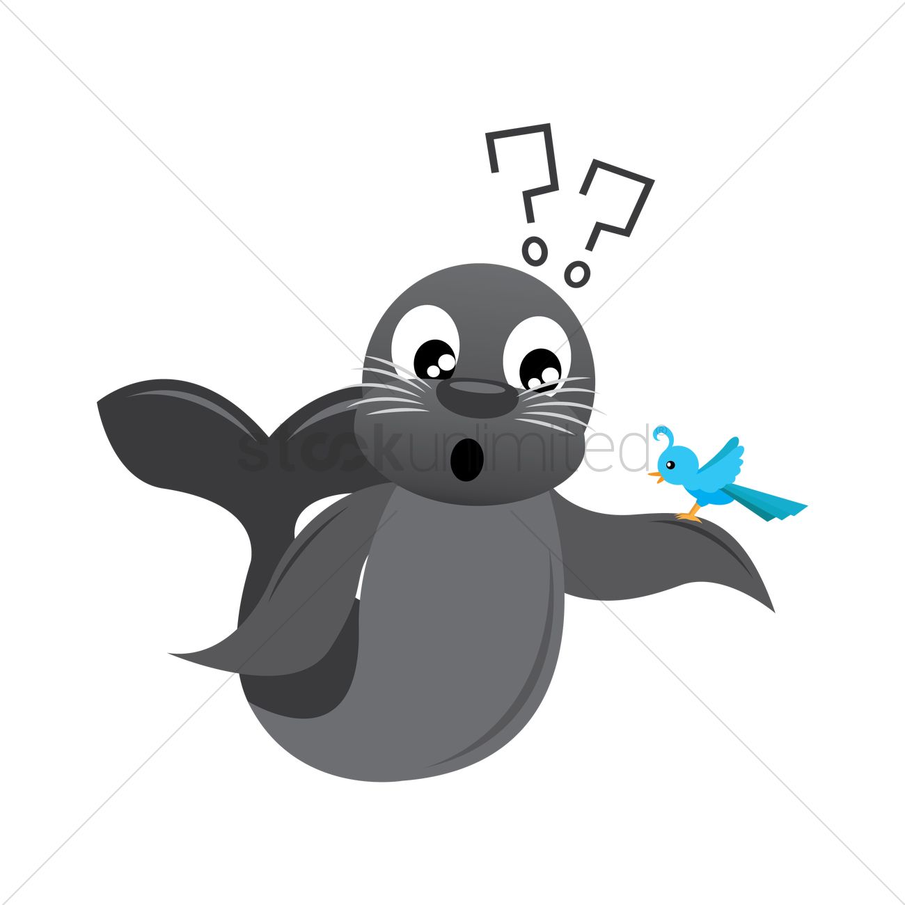 1300x1300 Seal Animal Confused About Bird Vector Image