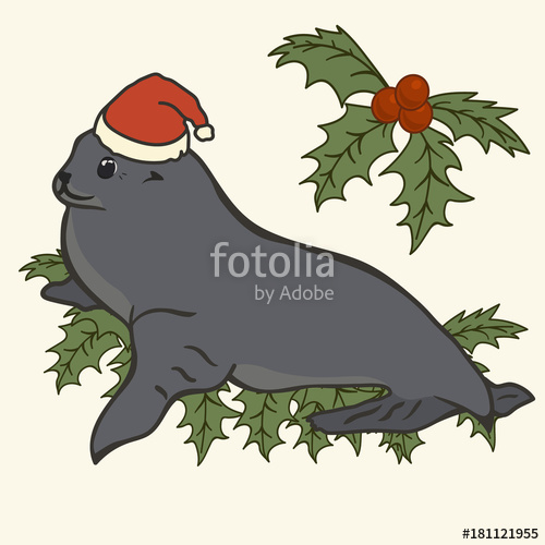 500x500 Animal Vector Image, Seal And Christmas Cartoon Illustration