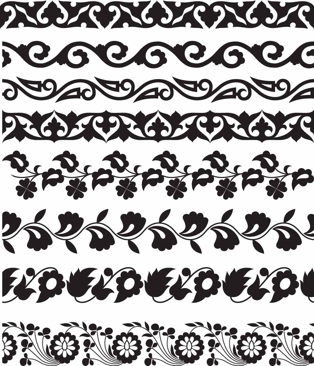 1024x1193 Floral Seamless Borders Set Vector Free Download