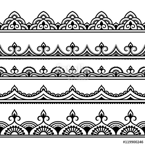 500x500 Vector Henna Seamless Borders Set Mehndi Style Stock Image