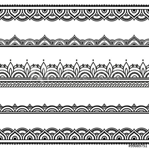 500x500 Vector Henna Seamless Borders Mehndi Style