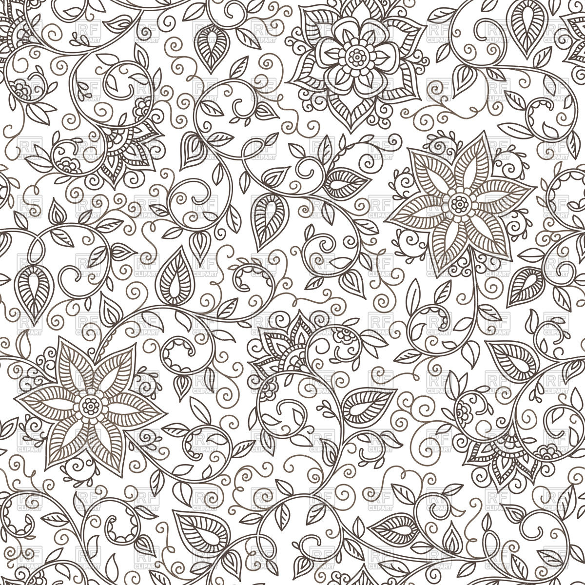 1200x1200 Seamless Floral Pattern Of Spirals, Swirls And Doodles Vector
