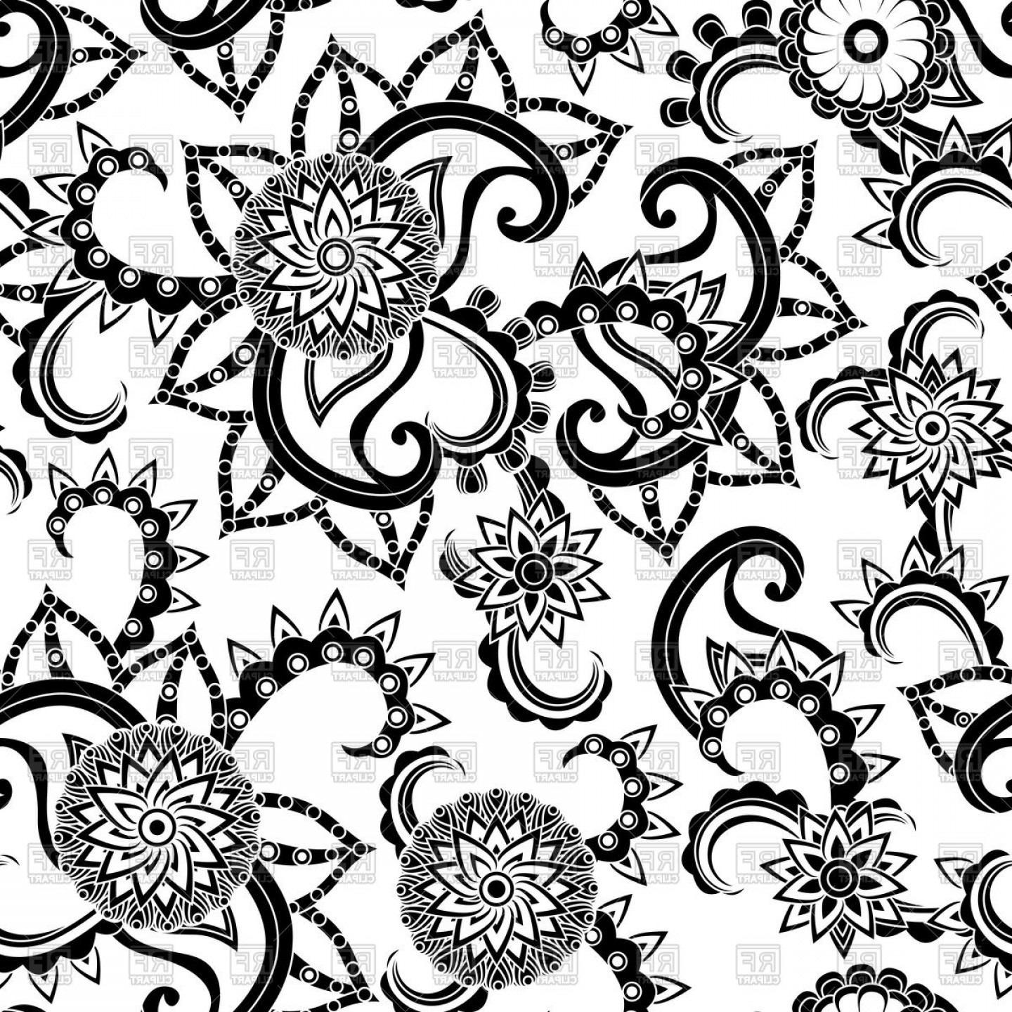 1440x1440 Black And White Seamless Floral Pattern Vector Clipart Soidergi