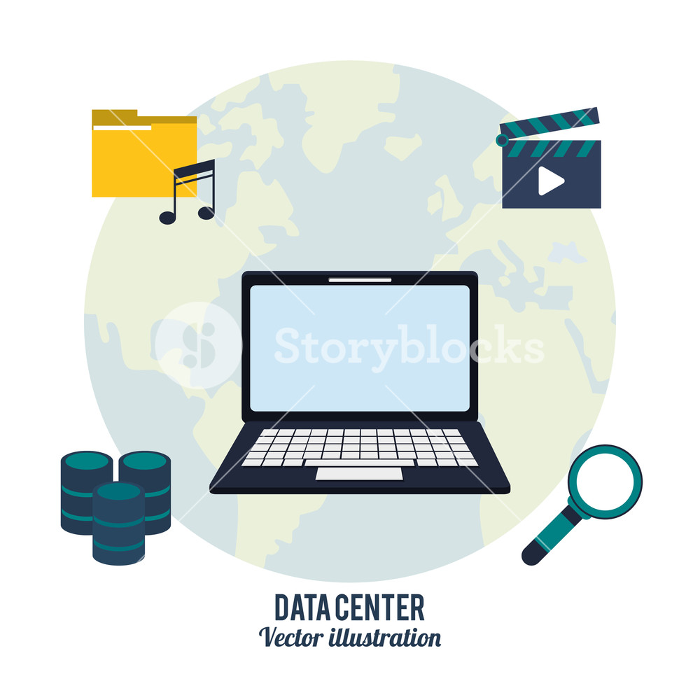 1000x1000 Data Center Laptop Search Video Music Vector Illustration