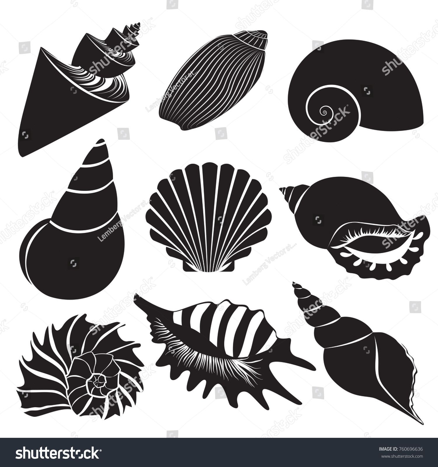 1500x1600 Vector Sea Shells Seashell Silhouettes Set Isolated Design
