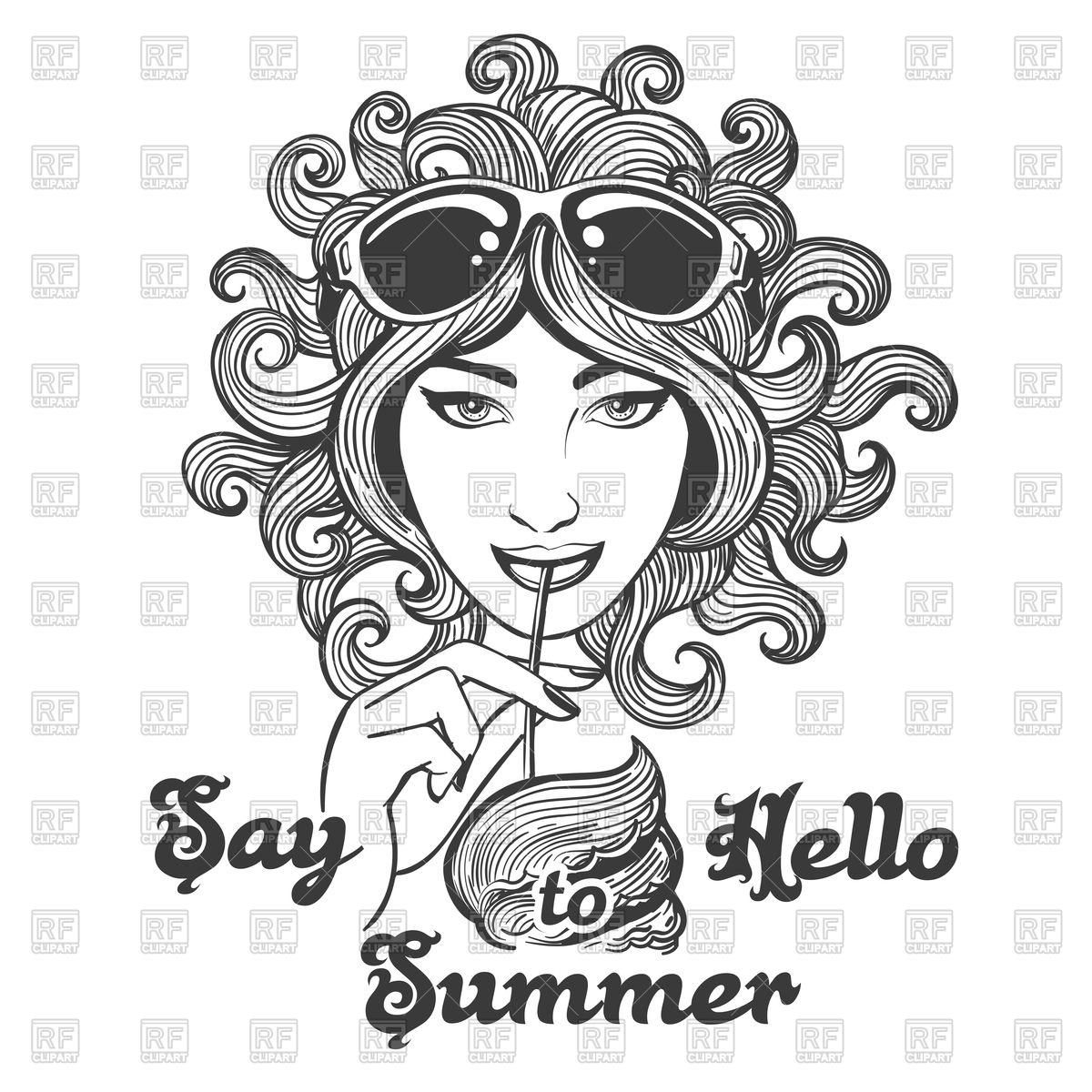 1200x1200 Girl Drinking Cocktail From Seashell Vector Image Of People