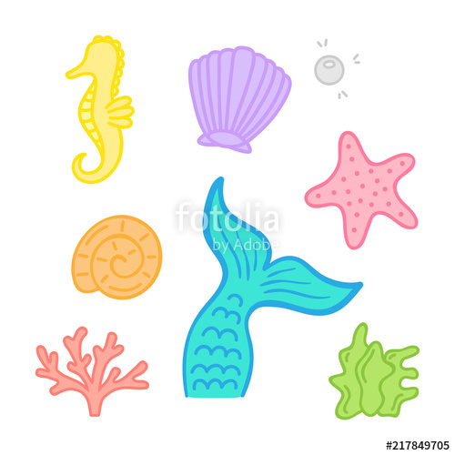500x500 Mermaid, Marine, Sea Hand Drawn Vector Graphic Illustrations