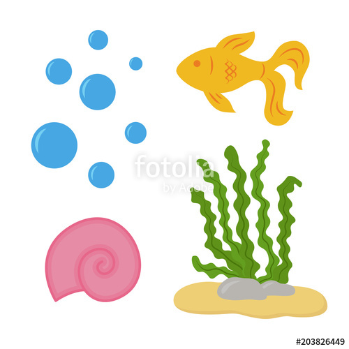 500x500 Under The Sea Underwater Set With Bubbles, Gold Fish, Seawheed