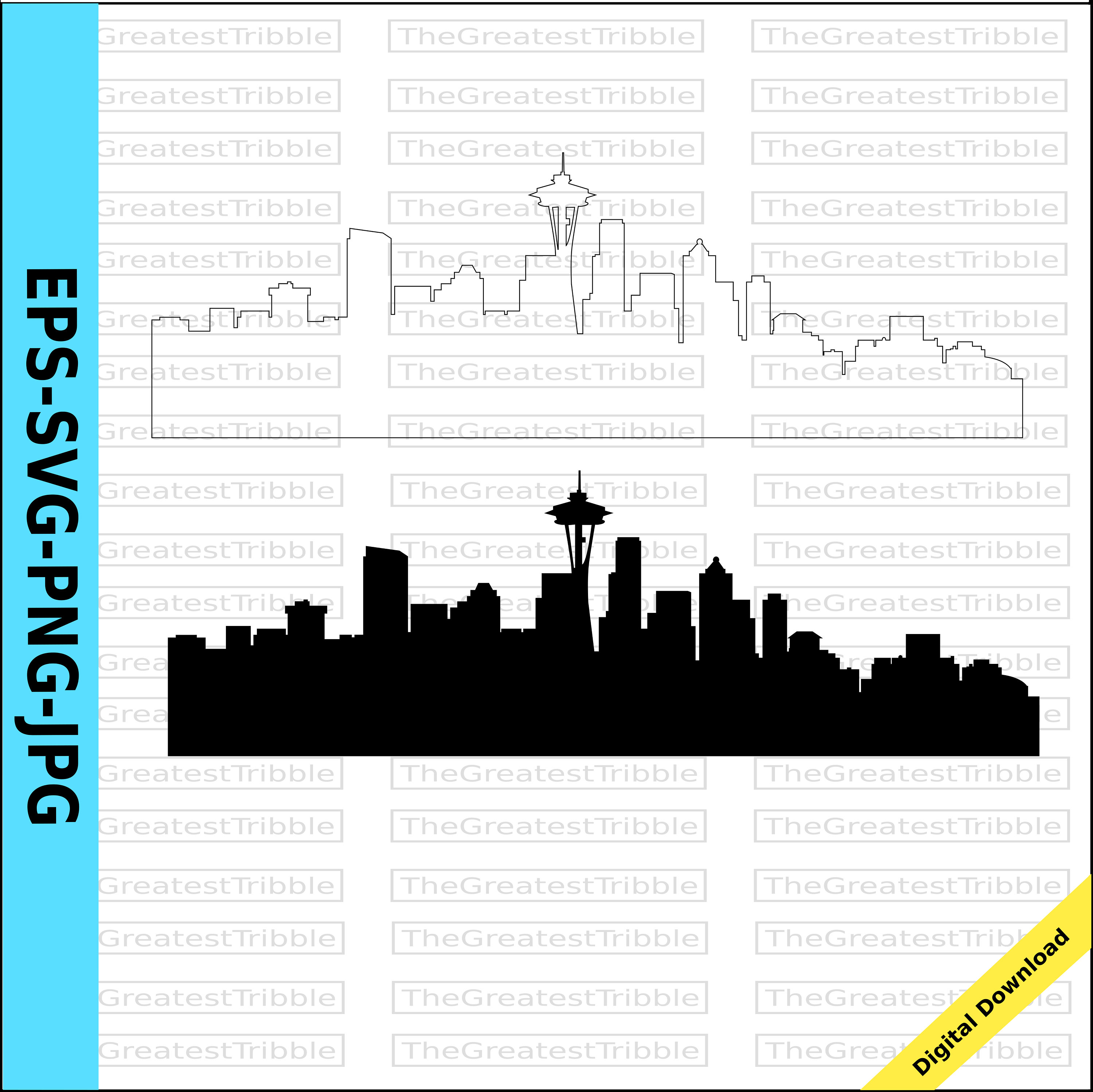 3000x2997 Seattle City Skyline Silhouette Seattle City Skyline Outline Etsy
