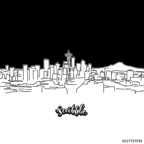 500x500 Seattle Skyline, Outline Stock Image And Royalty Free Vector