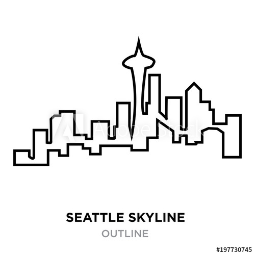 500x500 Seattle Skyline Outline On White Background, Vector Illustration