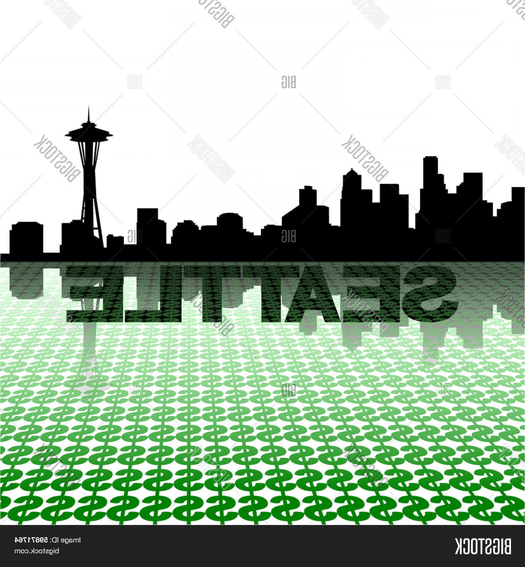 1800x1942 Stock Vector Seattle Skyline Reflected With Dollar Symbols Vector