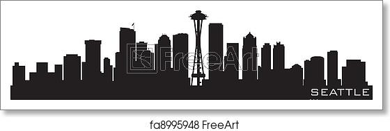 560x189 Free Art Print Of Seattle, Washington Skyline Detailed Vector
