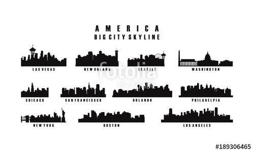 500x300 America Big City Skyline Silhouette Vector, Usa City Skyline