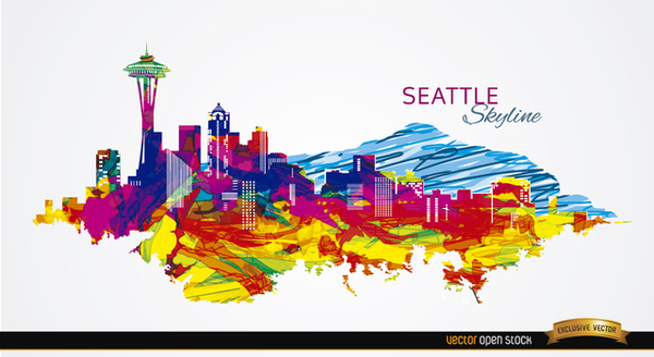 600x328 Colorful Seattle Skyline Free Vector