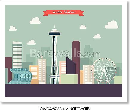 Seattle Skyline Vector Illustration, Art Print Barewalls Posters 435x370 Seattle Skyline Vector Illustration, Art Print Barewalls Posters