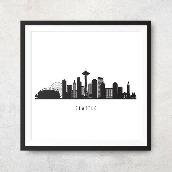 570x570 Seattle Skyline Black White Seattle Washington Cityscape Etsy