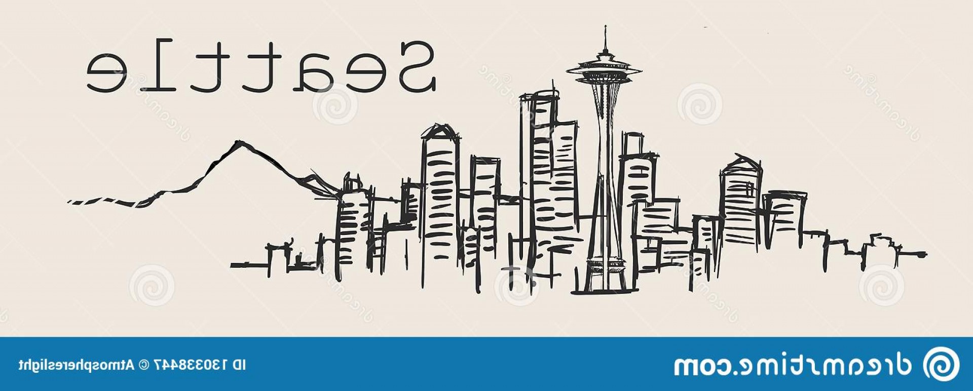1920x772 Seattle Skyline Hand Drawn Sketch Vector Illustration Isolated