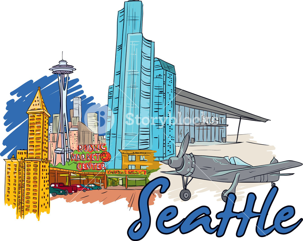 1000x795 Seattle Vector Doodle Royalty Free Stock Image