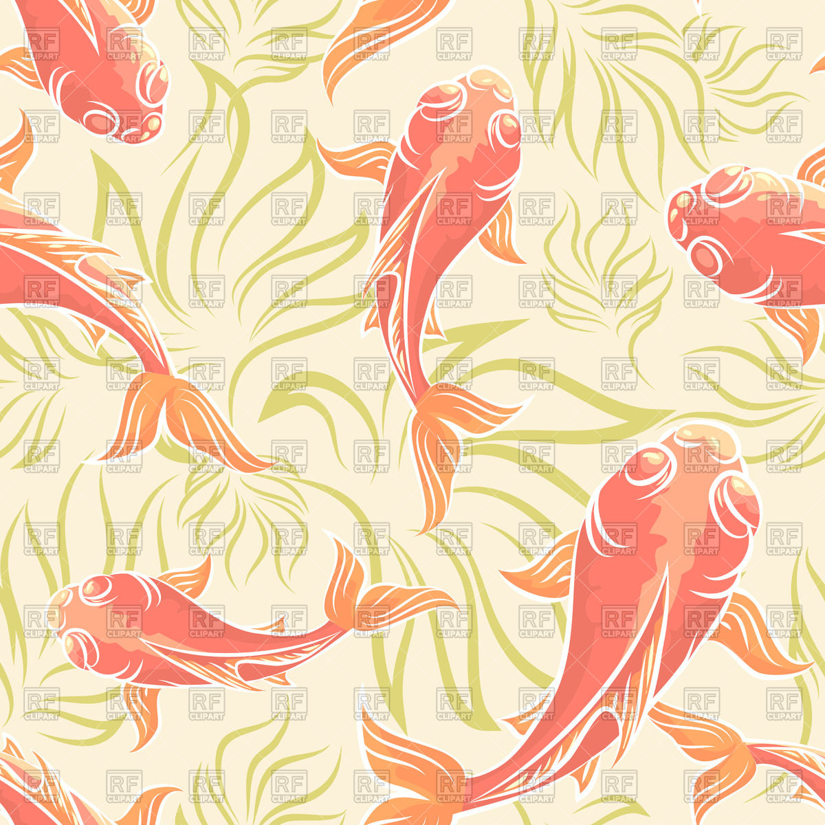 1200x1200 Seamless Pattern With Koi Fishes And Seaweed Vector Image