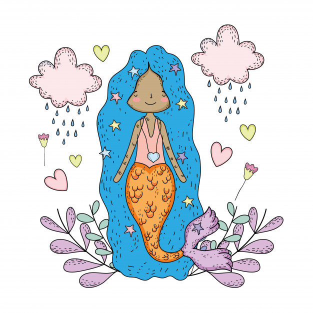 626x626 Cute Mermaid Under Sea With Seaweed Vector Premium Download