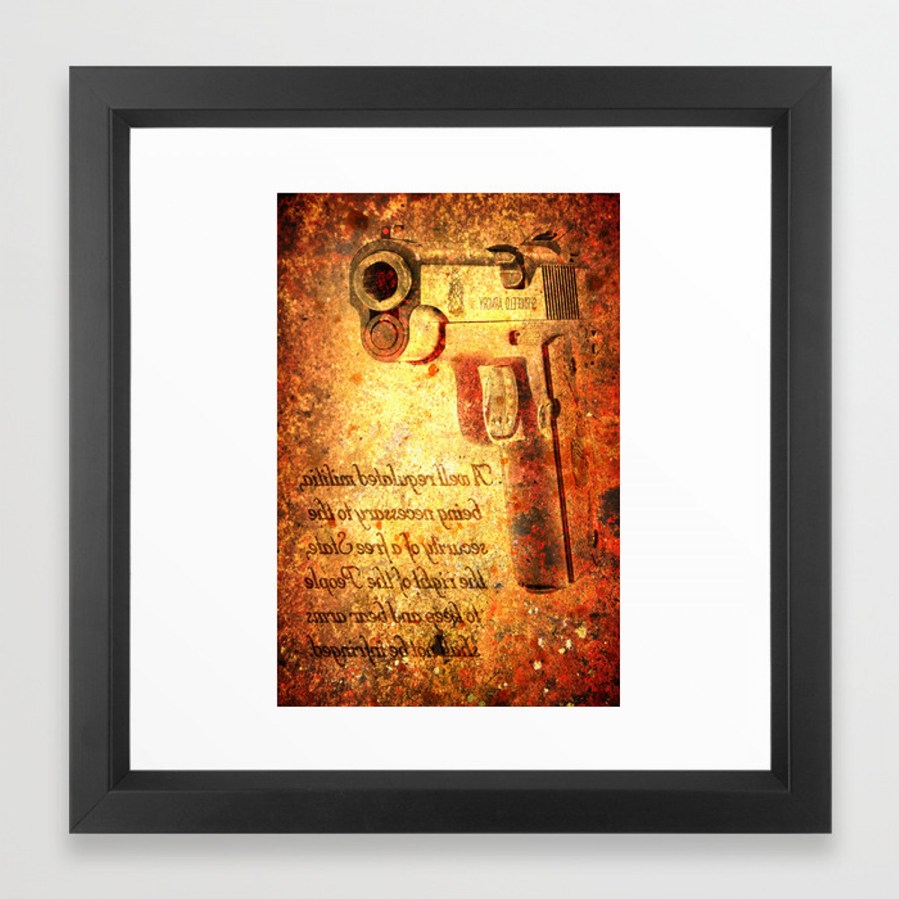 M Pistol And Second Amendment On Rusted Overlayframed Print 1800x1800 M Pistol And Second Amendment On Rusted Overlayframed Print