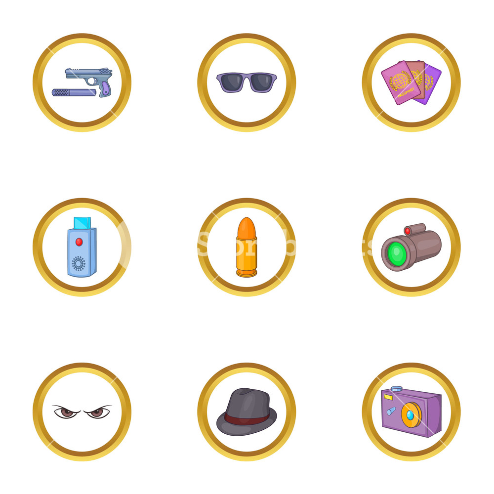 1000x1000 Secret Agent Icons Set Cartoon Set Of Secret Agent Vector Icons