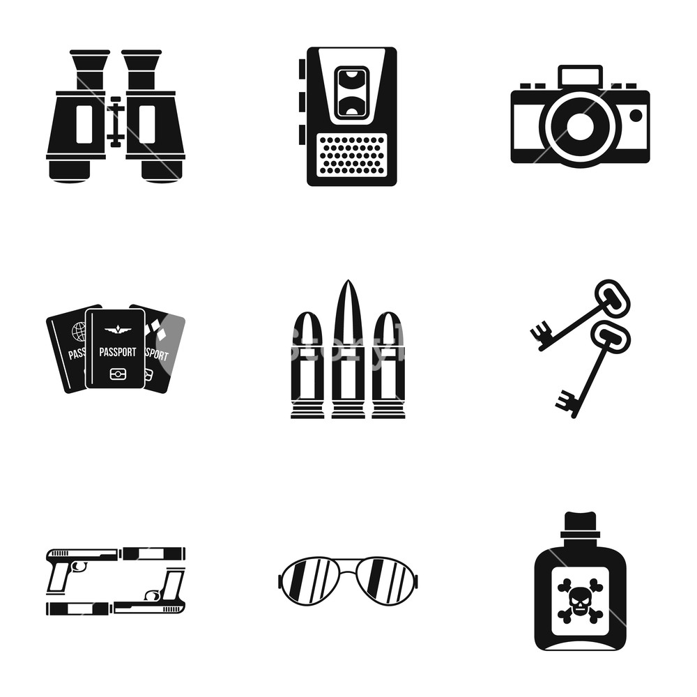 1000x1000 Secret Agent Icons Set Simple Illustration Of Secret Agent