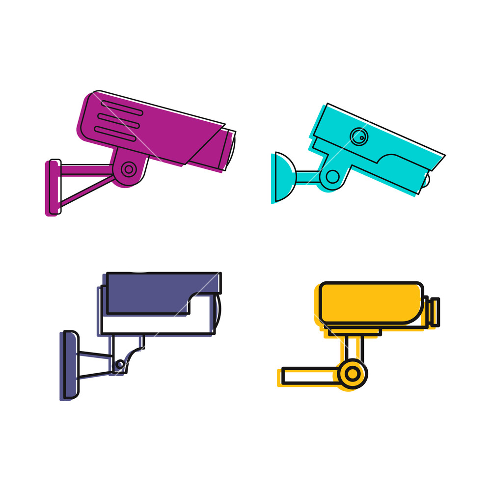 1000x1000 Security Camera Icon Set Color Outline Set Of Security Camera