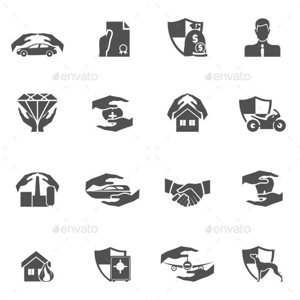 590x590 Insurance Security Icons Black Set Of Real Estate Property Health