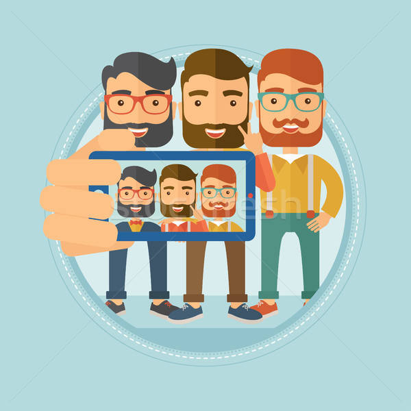 600x600 Friends Making Selfie Vector Illustration Vector Illustration