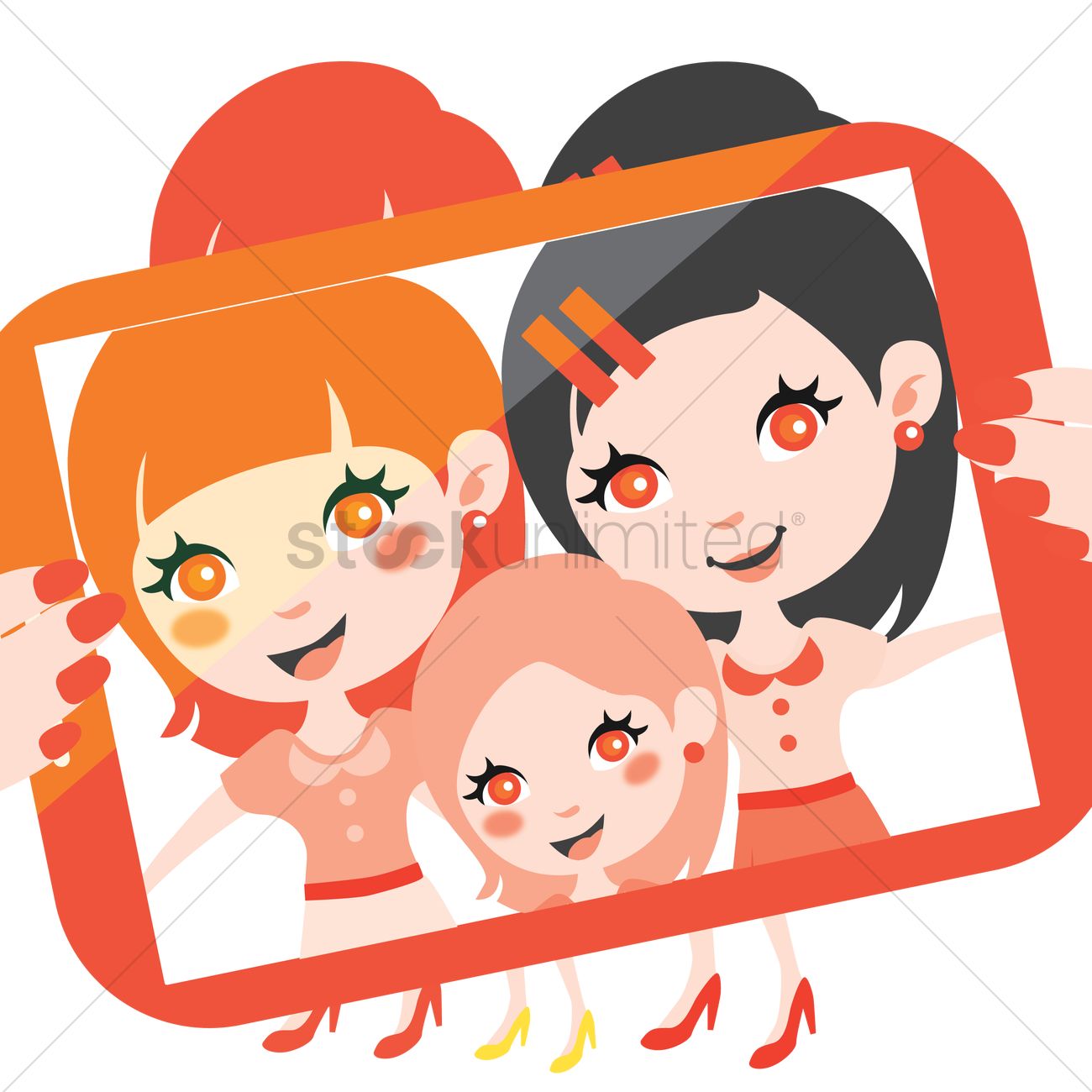 1300x1300 Girls Taking Group Selfie Vector Image