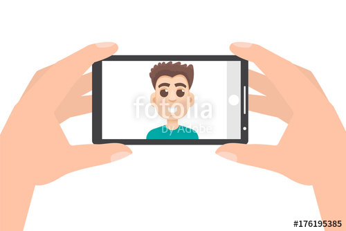 500x334 Hand Holding Smartphone And Taking Photo, Selfie Vector