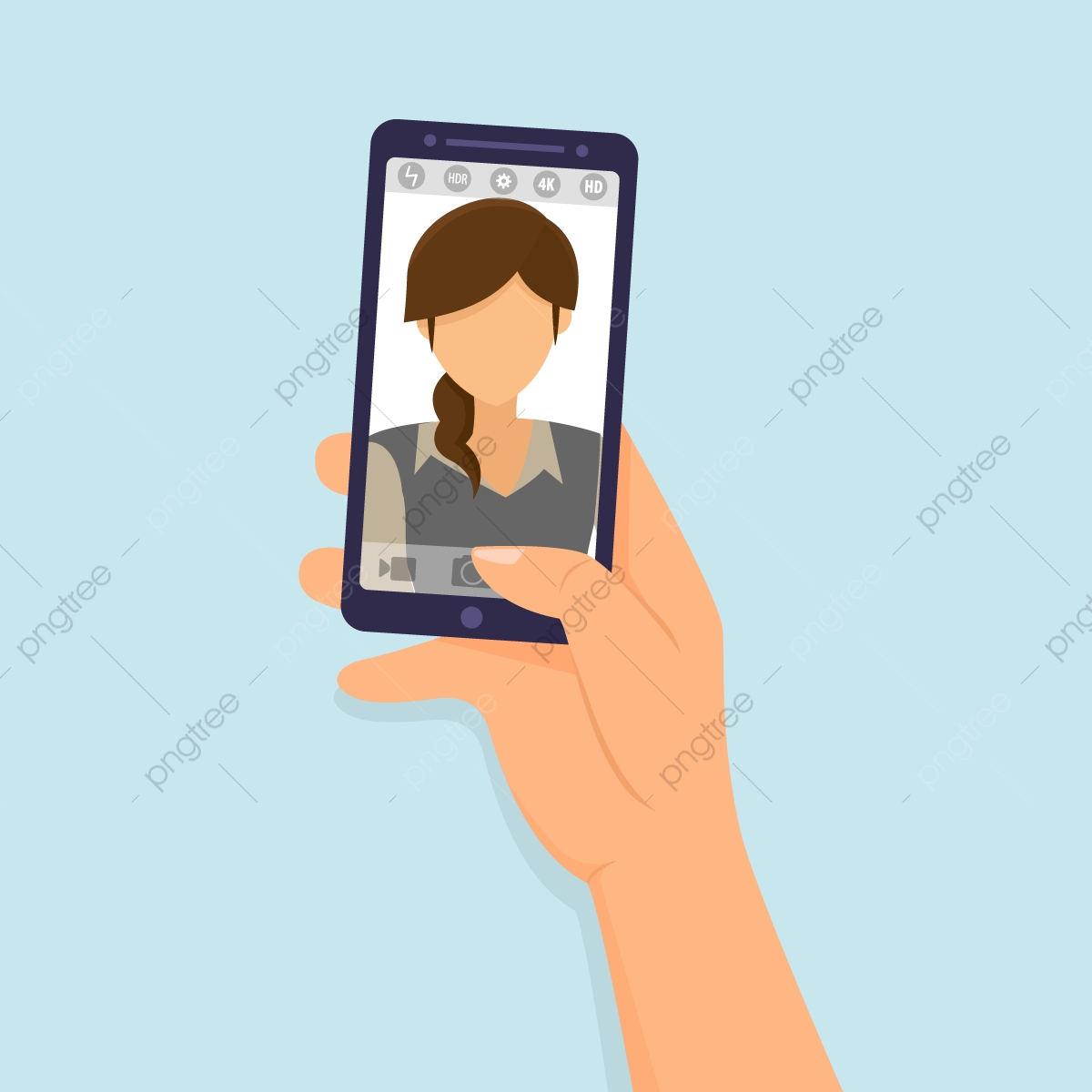 1200x1200 Hands Hold Smartphone Taking Selfie And Photo Vector Illustration