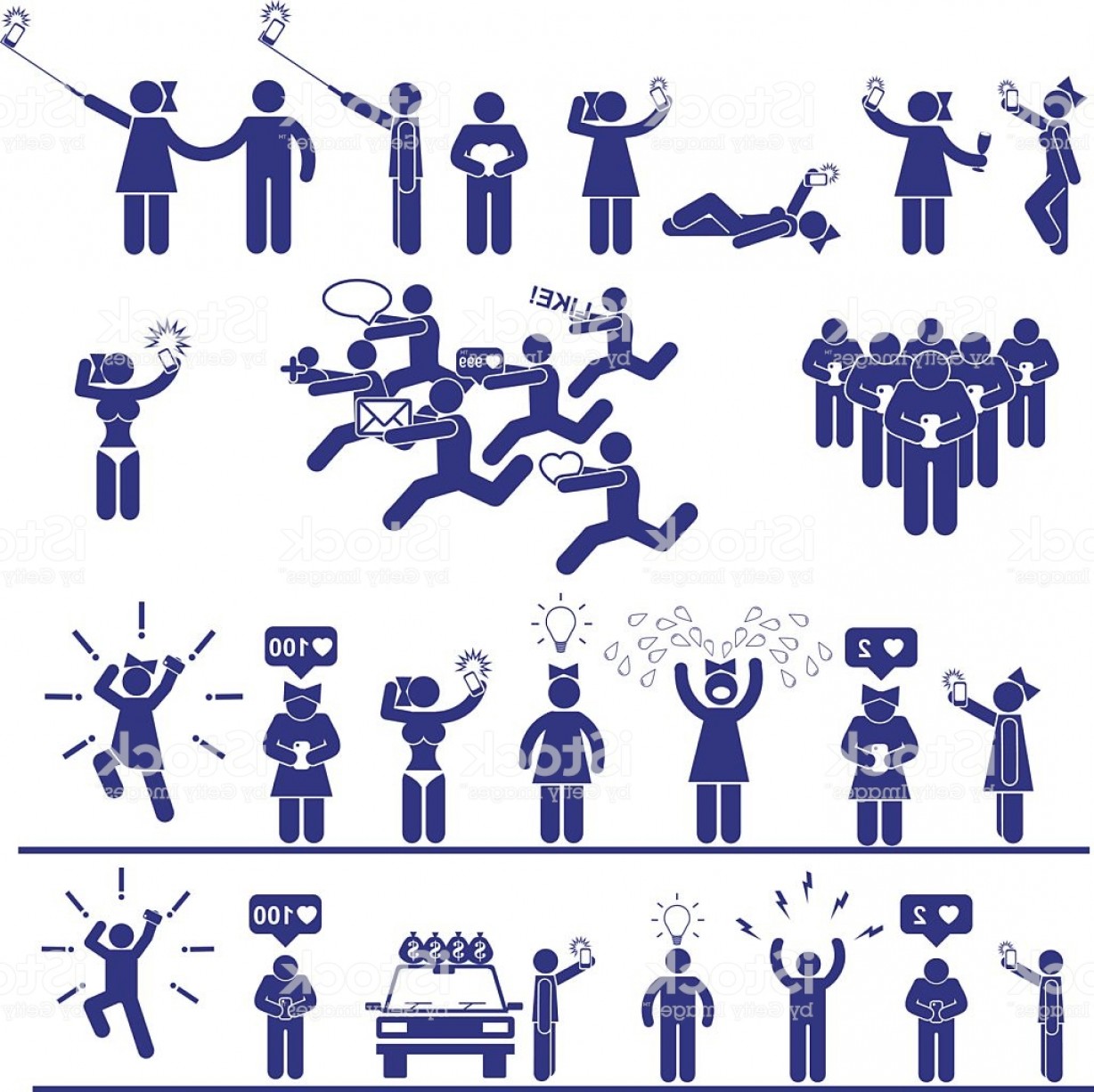 1228x1226 Selfie Vector Stick Figures Set Social Media Icons And Symbols Gm