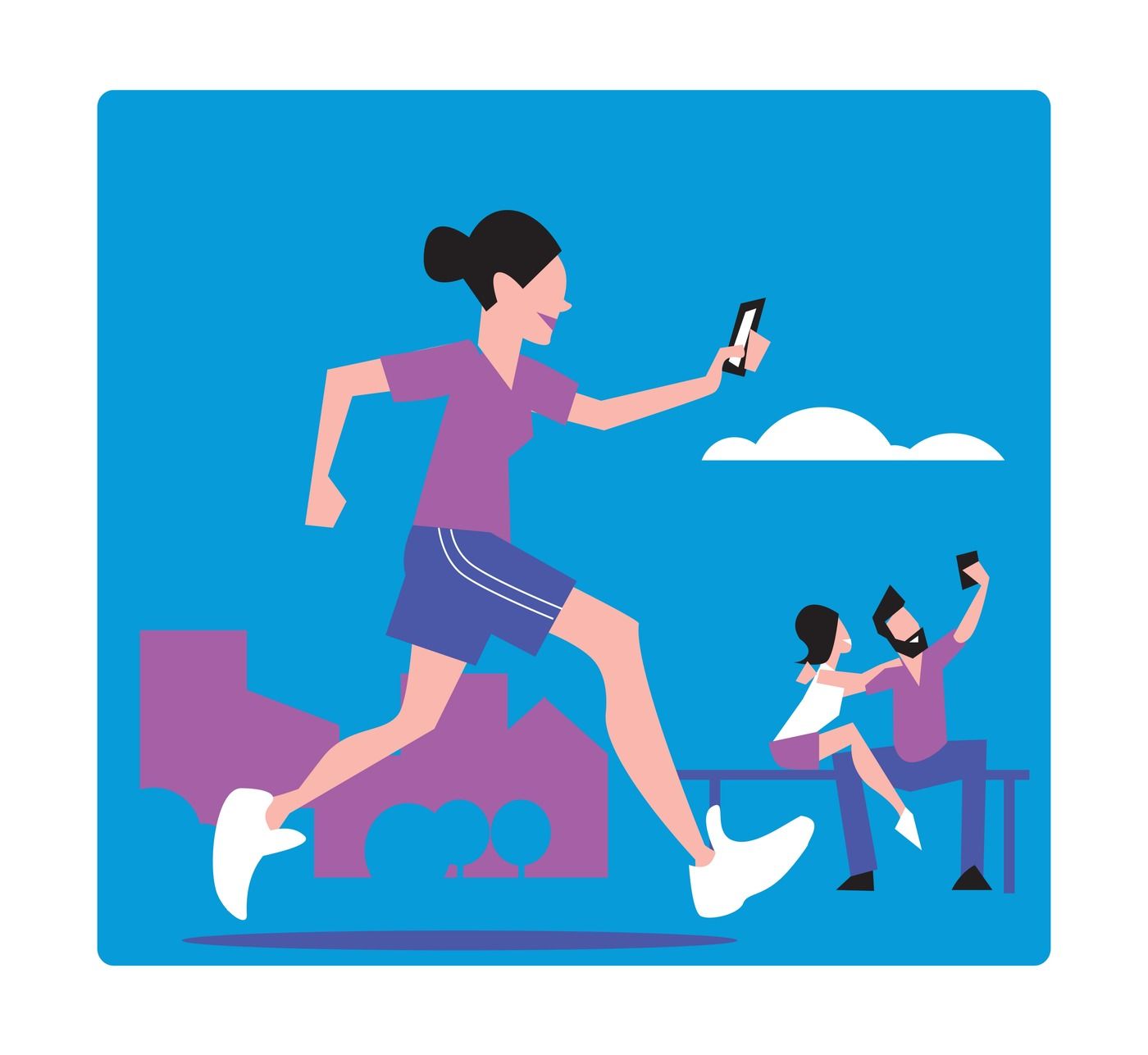 1400x1287 Young Girl Jogging Makes Selfie Vector Illustration