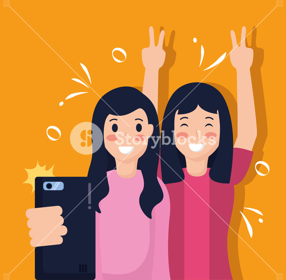 1000x978 Two Friends Women Taking Selfie Vector Illustration Royalty Free
