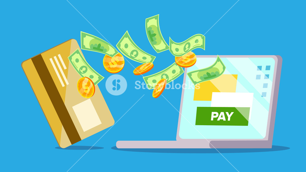 1000x563 Laptop Payment Vector Dollars, Card, Laptop Screen Payment