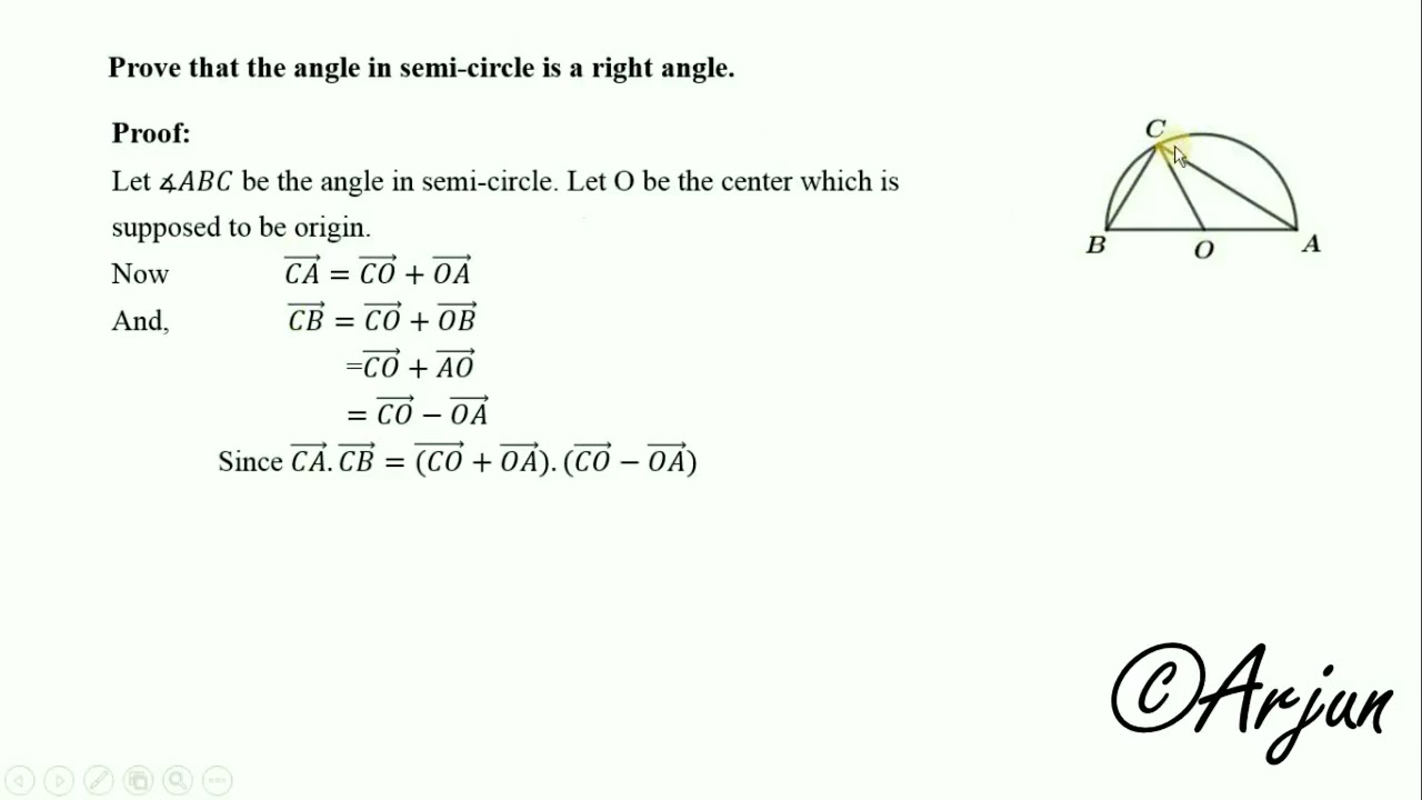 1280x720 Vector Theorem Prove That The Angle In Semi Circle Is A Right