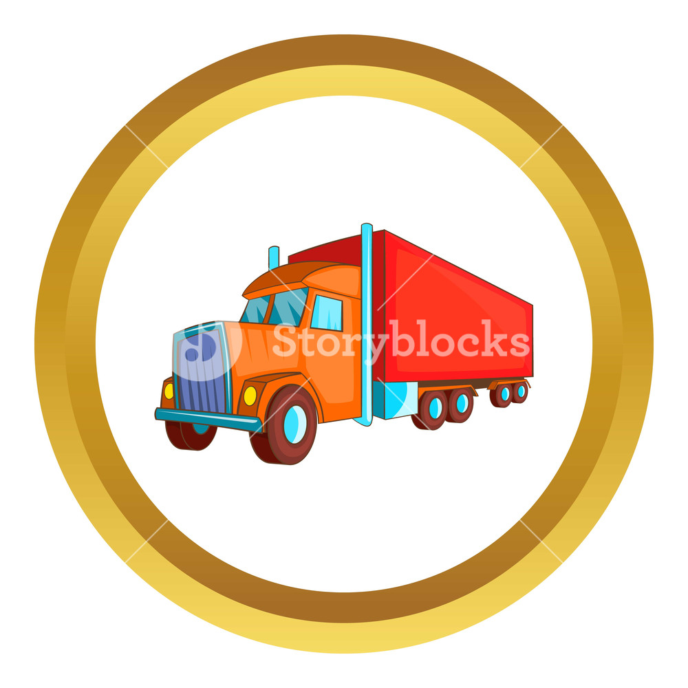 1000x1000 Semi Trailer Truck Vector Icon In Golden Circle, Cartoon Style