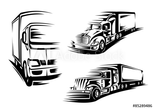 500x354 Black Silhouettes Of Semi Trailer Trucks, Lorry