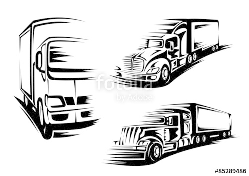 500x354 Black Silhouettes Of Semi Trailer Trucks, Lorry Stock Image