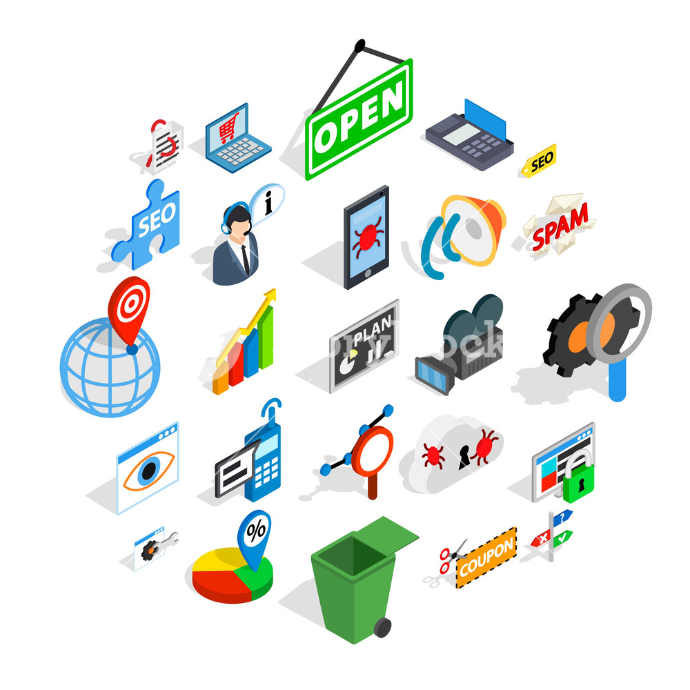 1000x1000 Seo Icons Set Isometric Set Of Seo Vector Icons For Web