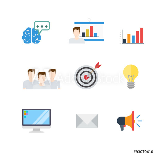 500x500 Digital Marketing Pr Seo Vector Flat Icons Target Email Brain