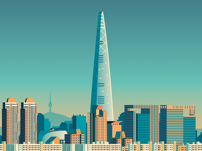 Seoul South Korea Retro Travel Poster City Illustration 800x600 Seoul South Korea Retro Travel Poster City Illustration