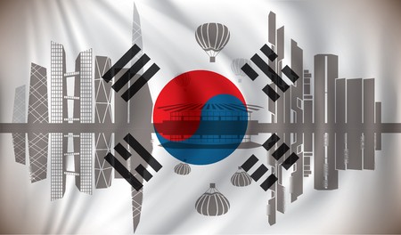 Flag Of South Korea With Seoul Skyline 450x264 Flag Of South Korea With Seoul Skyline
