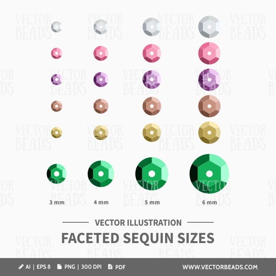 570x570 Vector Clipart Set Of Faceted Sequins Sequin Sizes Instant Etsy