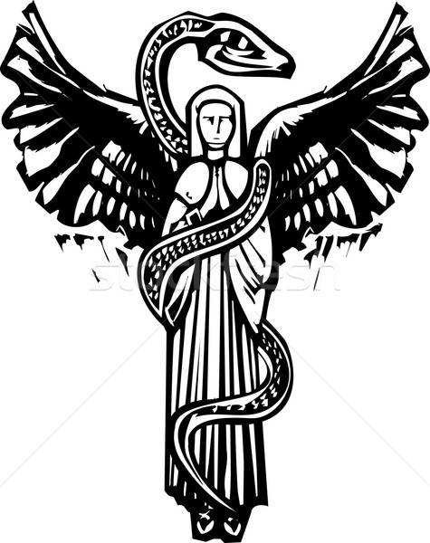 475x600 Winged Angel And Serpent Vector Illustration Jeffrey Thompson