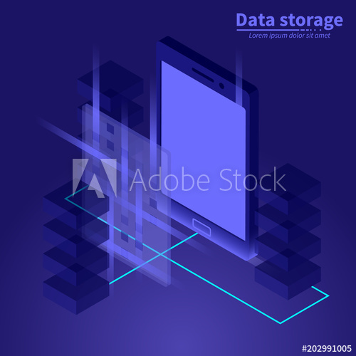 500x500 Isometric Smartphone With Server Rack Vector Illustration