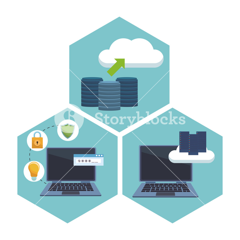 1000x1000 Set Computer With Informatic Items Hard Drives Cloud Server Vector